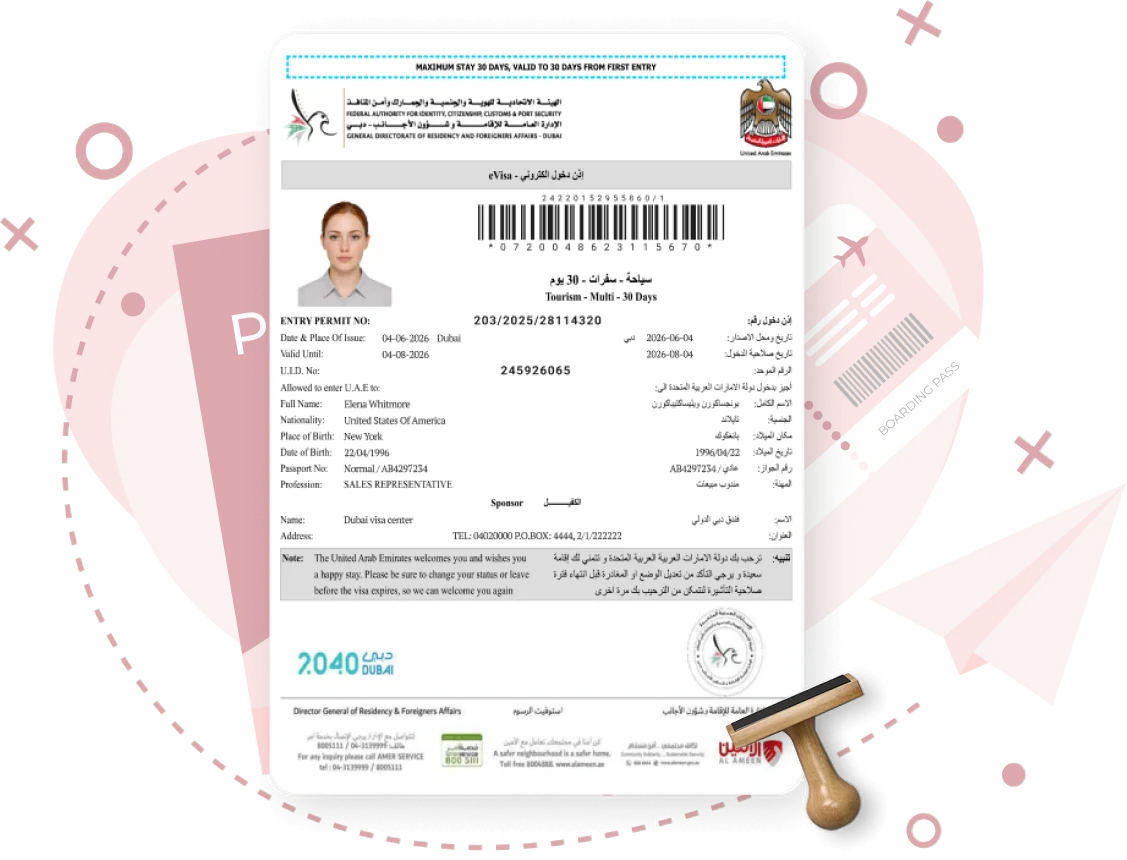 Dubai e-visa sample document