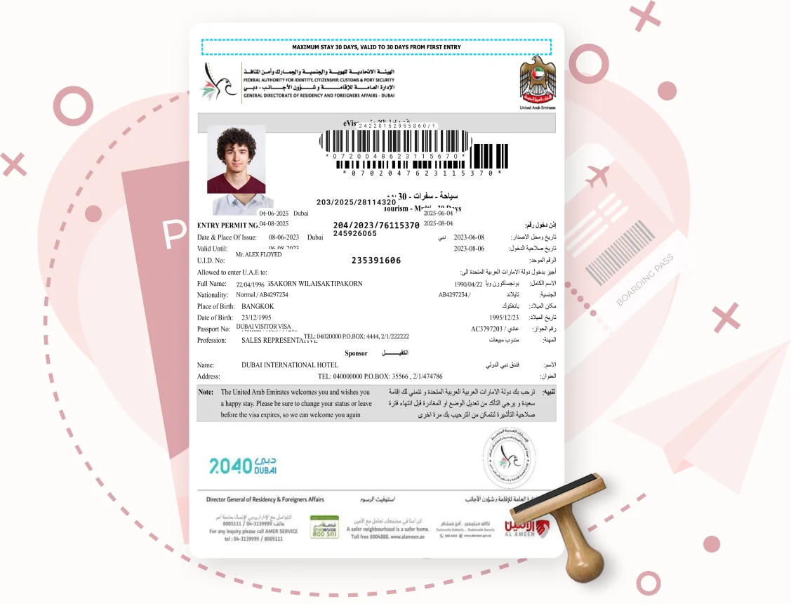 Dubai e-visa sample document