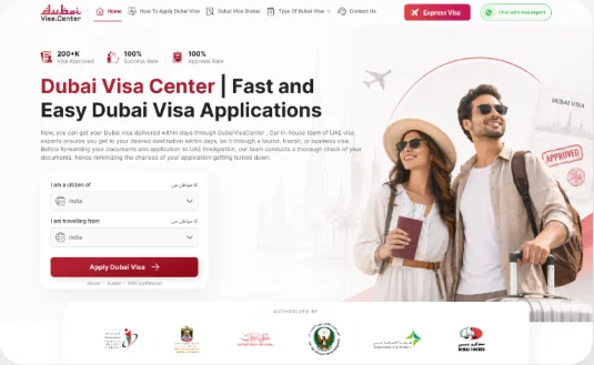 Dubai Visa Center homepage where you select your citizenship and residence country
